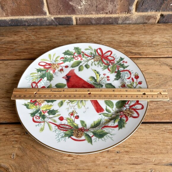 Cardinal Winter Birds & Wreath E.G. Rush for Andrea by Sadek 10 3/4” Plate - Picture 5 of 5